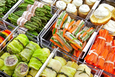 assortment of frozen stuffed food  in shop の写真素材