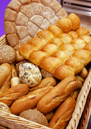 background from fresh bread in basket の写真素材