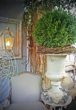 village shop with classic garden vaseの写真素材