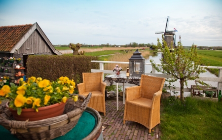 home dutch yards with windmills outside の写真素材