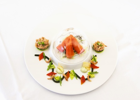 decorative arrangement by seafood plateの写真素材