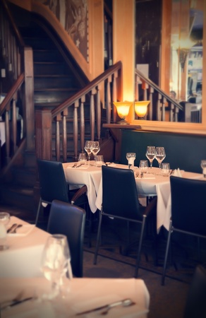 evening interior in France restaurantの写真素材