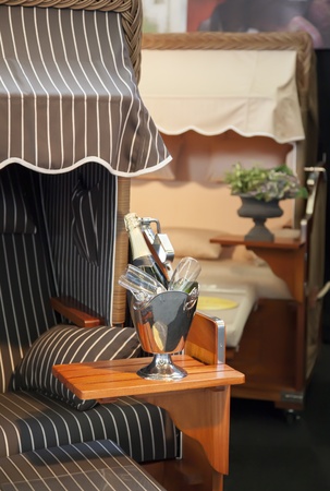 relax chair with champagneの写真素材