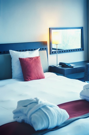 detail of bed in hotel suit の写真素材