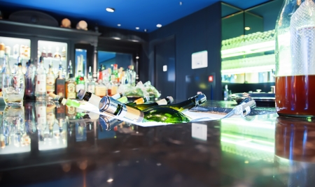 bottles of alcohol in bar の写真素材