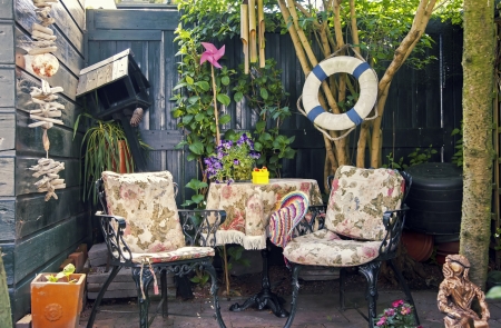 domestic garden place with table の写真素材