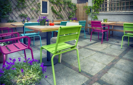typical dutch city cafe on street の写真素材