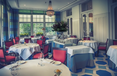 interior of classic restaurant  with stylish vaseの写真素材