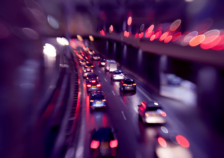 evening traffic light in rain city