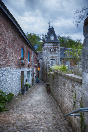 old street in town Durbuy , Belgium の写真素材