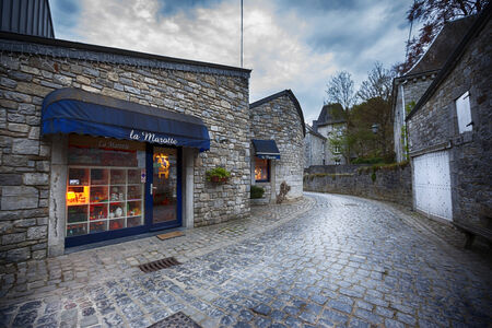 center of  belgian Durbuy,  friday 18 april 2014 , evening  in centerのeditorial素材