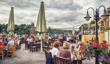 street cafe in Clifton aria of Bristol with view at Redcliffe Bridge, august 2013のeditorial素材
