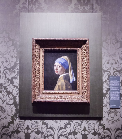 first day official opening of famous Mauritshuis in the Hague after restoration, Johannes Vermeer  Girl with pearl ring   のeditorial素材