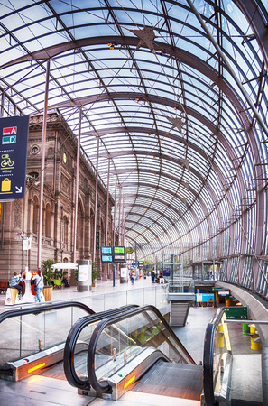 evening view at Strasbourg City rail station, (Gare de Strasbourg) august 2014, Strasbourg, Franceのeditorial素材