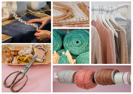collage from home sew objectsの写真素材