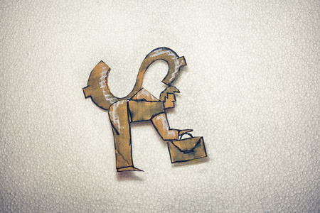 Conceptual business illustration. Cut out cardboard silhouette of people or signs on different backgroundの写真素材