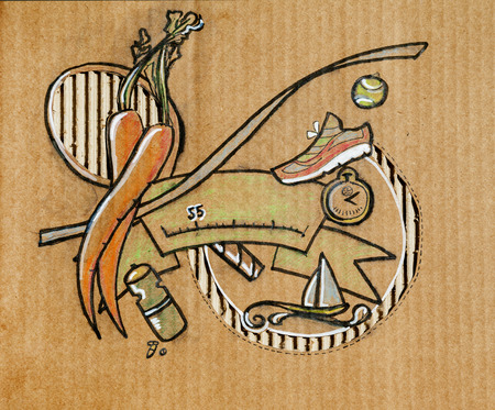 illustration on cardboard. time to start to live healthyの写真素材