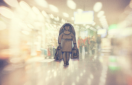 Conceptual illustration. Cut out cardboard silhouette of people or signs on different backgroundの写真素材