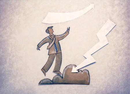 Conceptual business illustration. Cut out cardboard silhouette of people or signs on different backgroundの写真素材