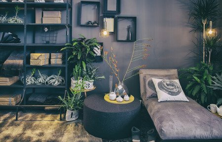 home patio with design furniture and decorationの写真素材