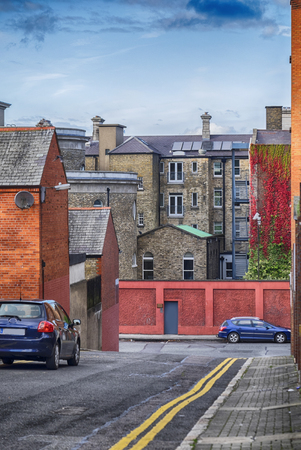 small street in historical center of Dublin, Irelandの写真素材