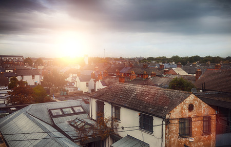 roofs of typical living area, old houses in Dublinの写真素材