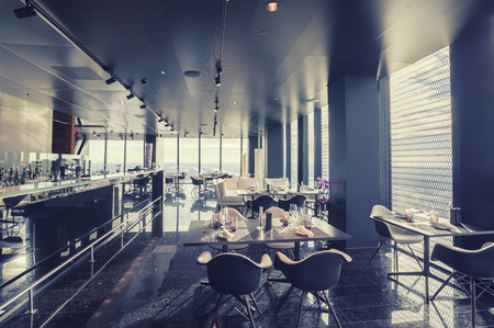 interior of Vienna contemporary restaurant on 57 floorの写真素材