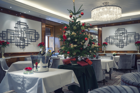 interior with Christmas Tree in Vienna restaurantの写真素材