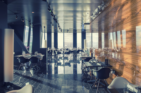 interior of Vienna contemporary restaurant on 57 floorの写真素材