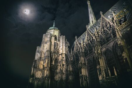 moon in sky near Stephan Cathedral in Christmas night, 25 Decemberの写真素材