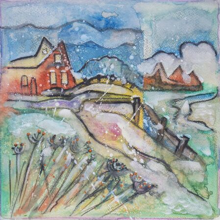 Holland seasonal painting by  watercolor and temperaの写真素材