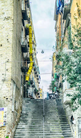 typical old street in Naples, Italyの写真素材