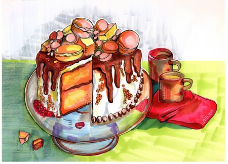 hand drawn winter party cakeの写真素材