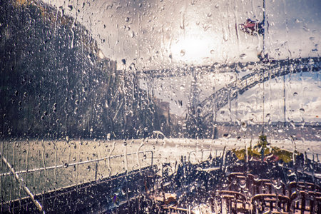 autumn rain during river excursion, view at Dom Luis Bridge, Portoのeditorial素材