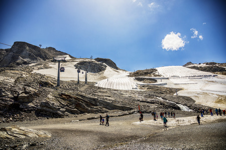 summer snow in mountains area of Austrian Tyrol, Ski resort Hintertuxの写真素材