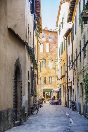 small street in old town Lucca, Italyのeditorial素材