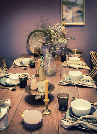 Seasonal home dinner tableの写真素材