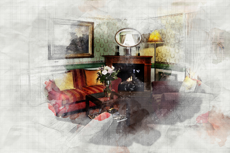 imitation of interior sketch of living area of houseの写真素材