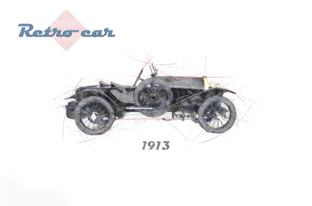 illustration of retro car in sketch styleの写真素材