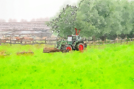 Belgium country side, watercolor styleの写真素材