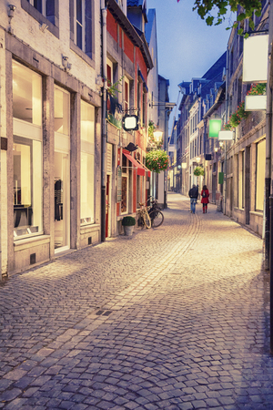 evening in historical center in Maastricht, netherlandsの写真素材