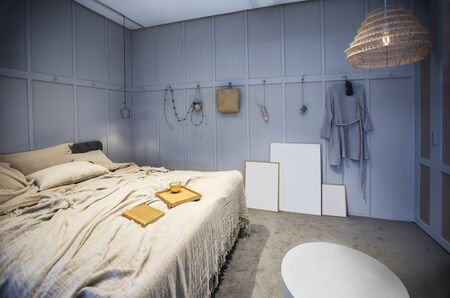 interior of bedroom in country style with seasonal decorationの写真素材