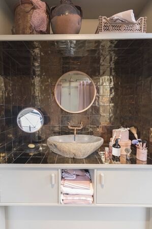 detail of interior of toilet room with stylish sinkの写真素材