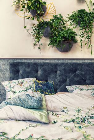 detail of bedroom in nature elementsの写真素材