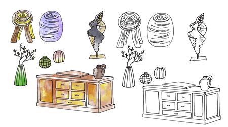 furniture isolated objects, traced sketches and digital watercolorの写真素材