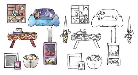furniture isolated objects, traced sketches and digital watercolorの写真素材