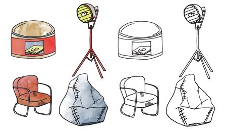 furniture isolated objects, traced sketches and digital watercolorの写真素材