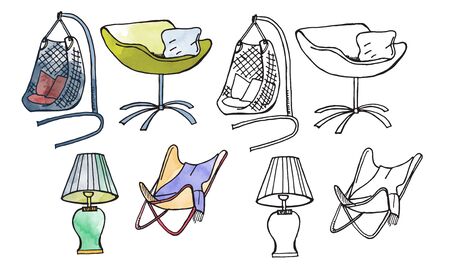 furniture isolated objects, traced sketches and digital watercolorの写真素材