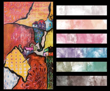 Landscape with Artistic Color Palette Guide for semi-abstract art in mix media styleの写真素材