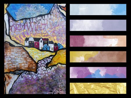 Landscape with Artistic Color Palette Guide for semi-abstract art in mix media styleの写真素材